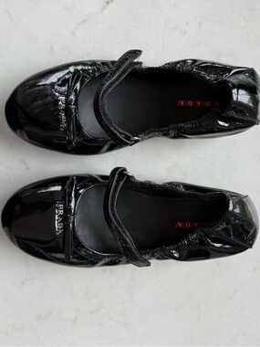Girl's Prada Black Patent Mary Jane Ballet Flats